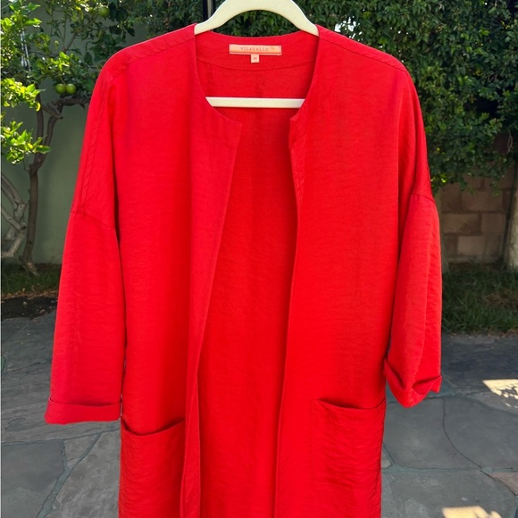 Vilagallo Jacket Red Lightweight 3/4 Sleeve Slouchy Silky Size 44 Large - Picture 1 of 11
